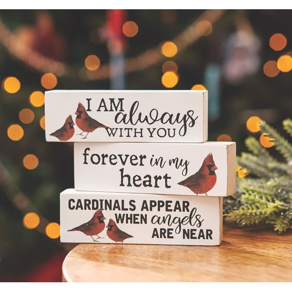 Col House Designs Always with You Cardinal Blocks - Set of 3 Wooden Blocks - Cardinal Decor - Cardinal Memorial