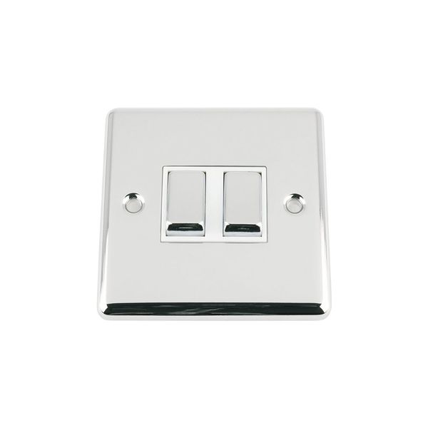 Light Switch 2 Gang Polished Chrome - Classic - White Insert Metal Rocker Switches - 10A Double 2 Way