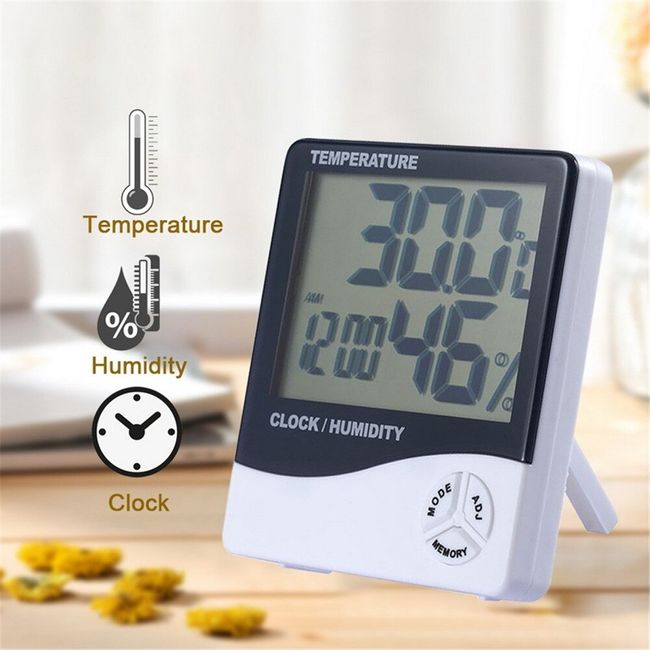 HTC-2A Digital Temperature and Humidity Meter with Clock and Alarm