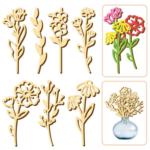 7 PCS Large Wooden Wildflowers Signs Decals DIY Colorable Wood Flowers Sign for Crafts Baby Nursery Stick Peel and Stick Boho Flower Art Cutout for Girls Bedroom Floral Sticker Gift for Kids Playroom