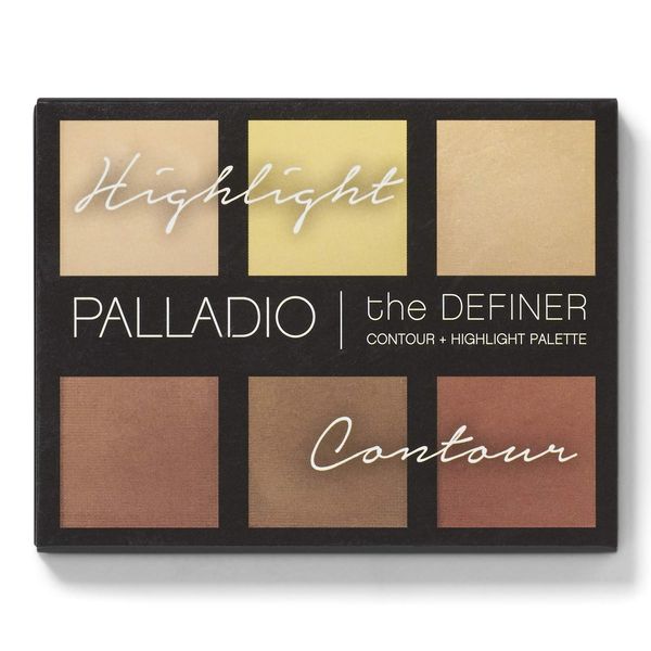 Palladio Definer Contour and Highlight Palette, perfekt zum Modellieren von Gesichtszügen, mischbare Satin-Finish-Farben, 6 Farbtöne zum Konturieren und Hervorheben, Kompaktpuder mit Spiegel