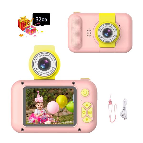 DEVA Kids Camera Kids Toys for 3 Years Old Girls/Boys,Camera Toy for Toddler,HD 1080P Video/Flip Len/with 32GB SD Card/Selfie Camera, Christmas Birthday Gifts Digital Camera for Kids,Pink