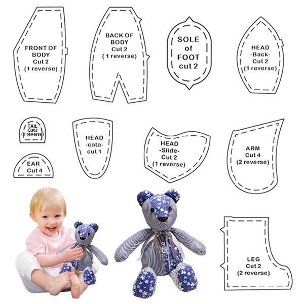 LINXINS Memory Bear Template Pattern, 10 Pcs 10 Inch Acrylic Memory Bear Sewing Pattern Ruler Set DIY Teddy Bear Patterns Sewing Decoration for Use in Quilt, Sewing and Craft Projects