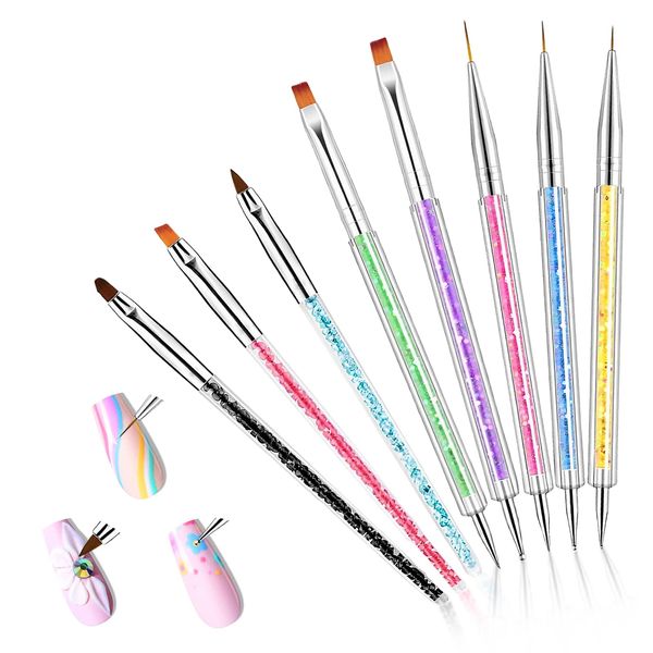 Double-Ended Nail Art Brushes Nail Art Brush Pens, Nail Art Pens Liner Brush Gel Polish Nail Art Design Pen Nail Drawing Brush Nail Extension Gel Brush for DIY Nail Art Designs,8Pcs