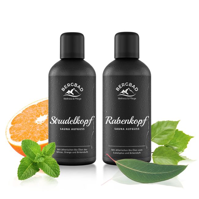 BERGBAD 2 x 100ml BIRKENWALD Set BIO Saunaaufguss Birke + Eukalyptus und Birke + Minze + Orange - wohltuendes Sauna-Aufgussmittel mit Bio-Alkohol, Wasser und 100% BIO Ölen