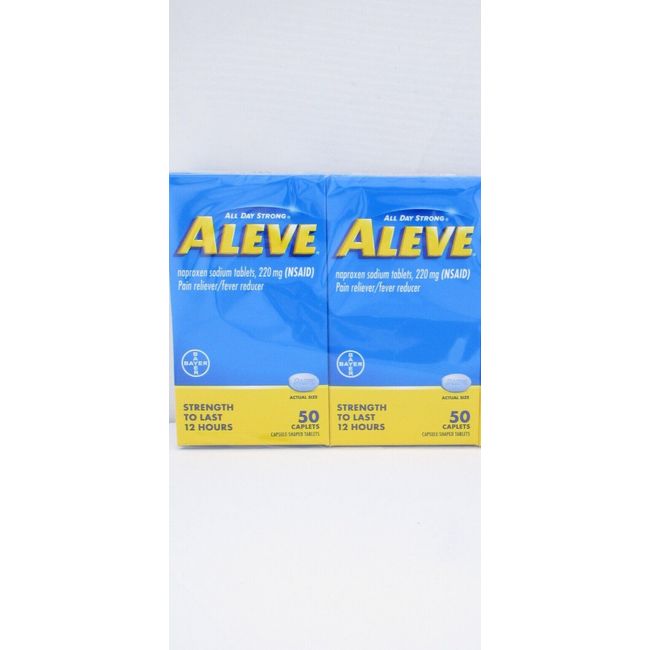 Aleve Naproxen Sodium, Pain Relief/Fever Reducer, 50 Caplets ea 2 PK- FREE SHIP