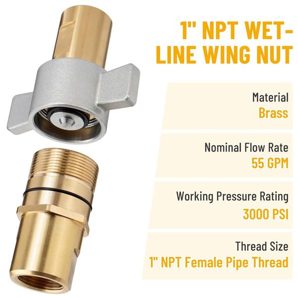 1 Inch NPT Wet Line Wing Nut Hydraulic Quick Disconnect Coupler / Coupling Set