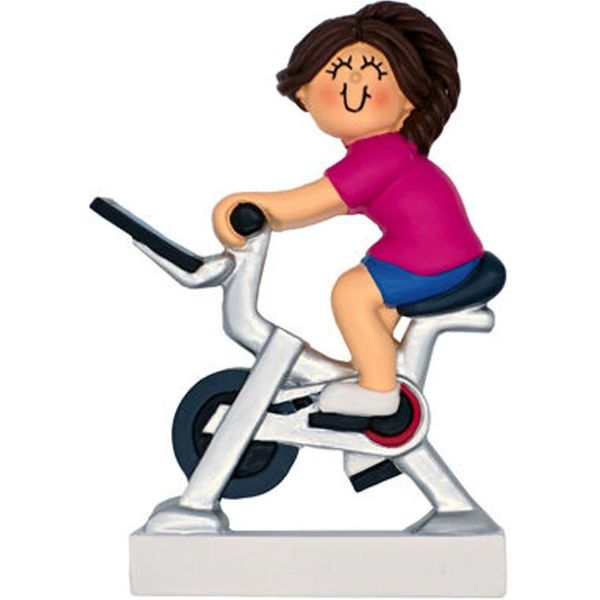 Girl/Woman on Exercise Stationary Like-Peloton Bike Personalize Christmas Ornament