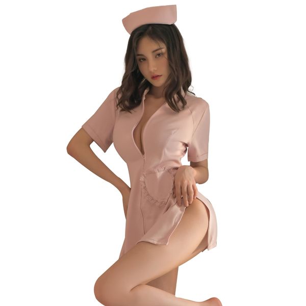 ADSEXY Nurse Clothes, Sexy Cosplay, Sexy Side Slit, Cute, Heart Pocket, White, Pink, Blue, Costume, Costume, Angel, Maid in White Coat, Cute, Cute, Temptation, MoE, Bondage, Erotic Underwear, Lingerie