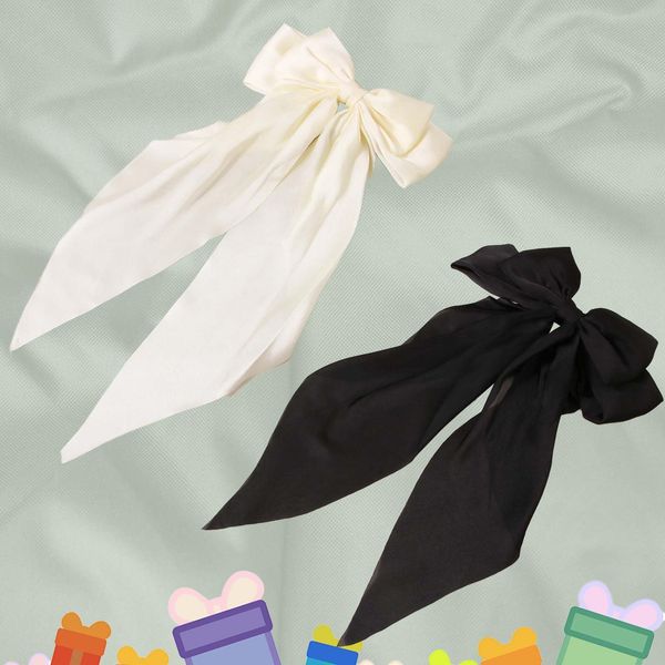 Zweiteiliges Set Haarschleife Damen,Haarspange Schleife Haarspange Aus Seidigem Satin,Bow Hair Clip Schwarz Und Weiß,Kleine Mädchen, Kleinkinder, Haarschmuck Für Kinder