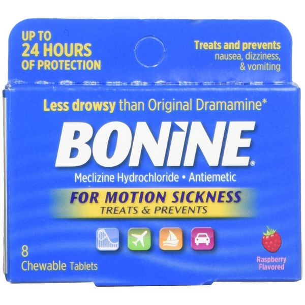 Bonide Motion Sickness Chewable Tablets Raspberry Flavor 8 Count All Day Relief