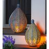 Evergreen Light Blue Fire Flame Battery Operated Moroccan Die Cut Lantern, Small