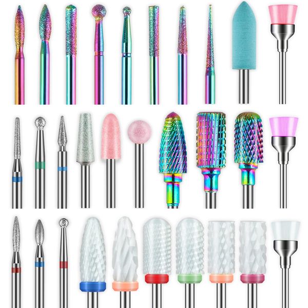 Depvko 30Pcs Nail Drill Bits,3/32 Inch Ceramic Drill Bits for Nails Sets Acrylic, Diamond Cuticle Efile Carbide Remover Bits for Home Salon Acrylic Gel Nail Manicure Pedicure Tools(Come with 3 Cases)