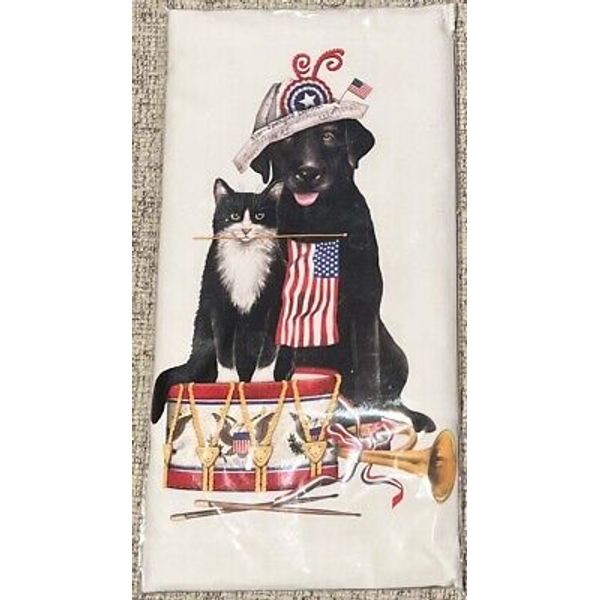 Mary Lake-Thompson Patriotic Pets Dogs & Cat Fireworks Flour Sack Kitchen Towel