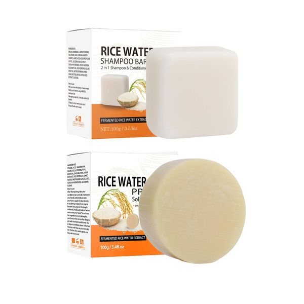 Shampoo and Conditioner Bar Set,Solid Rice Hair Soap for Moisturizing,Strengthening and Cleansing,Rice Water Hair Care Set for Hair Growth, Hydrates Dry Hair, Repair Damaged Hair