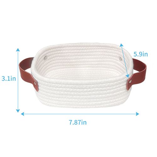 ABenkle Small Storage Basket, Mini White Basket, Cute Tiny Cotton Rope Woven Easter Basket, Shelf Basket, Boho Decorative Basket for Nursery, Kids Room, Spa, Empty Gift Basket
