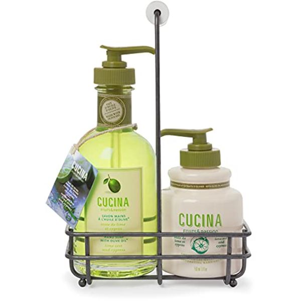 Fruits & Passion [Cucina] - Lime Zest & Cypress Tree Hand Care Duo Caddy Gift Set | Liquid Hand Soap Wash (5.1 oz) with Hand Cream Lotion (6.8 oz)