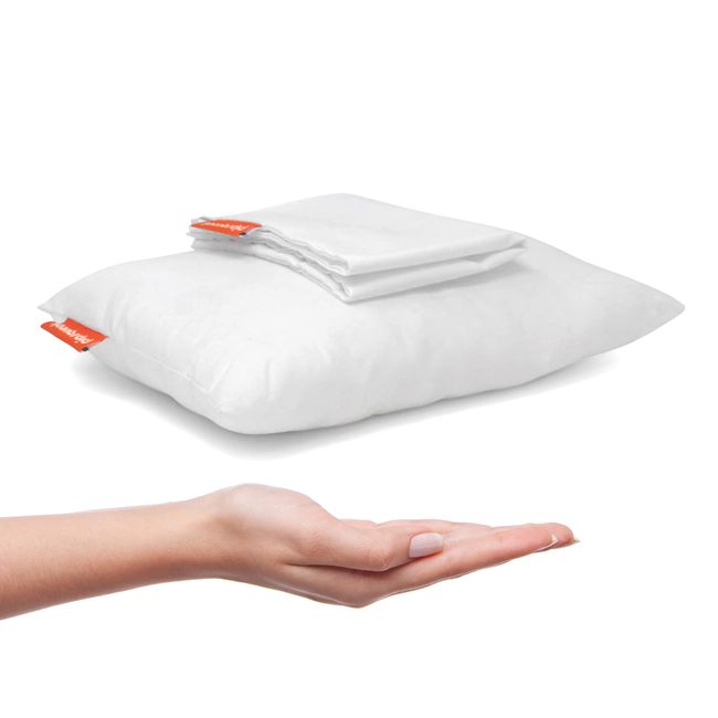 Pipsqueak Small | Tiny | Mini Pillow with Name Tag - 11in x 7in x 2.5in - Machine Washable - White Pillow with White Case