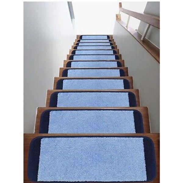 Safe Steps Collection Non Slip Area Rug Stair Tread (13-Pack, Blue/Navy ,9"x26")