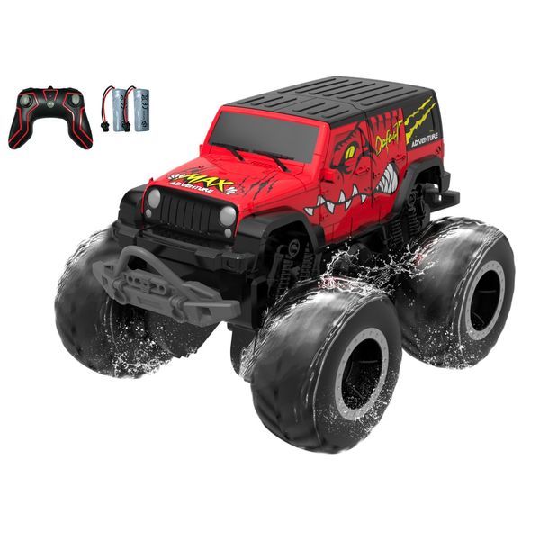 STEMTRON Amphibious Remote Control Car 2.4GHz 1:20 All Terrain Off-Road RC Car Remote Control Boat Gifts for Kids Boys Red