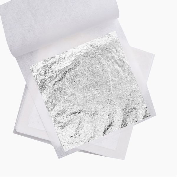 30 Pcs 24k Edible Silver Leaf Sheets, 2.4x2.4inch Edible Silver Leaf Double-Sided Silver Leaf Foil Sheets Silver Flakes for Cakes DIY Drink Decorations Art Crafts Paintings Face Mask