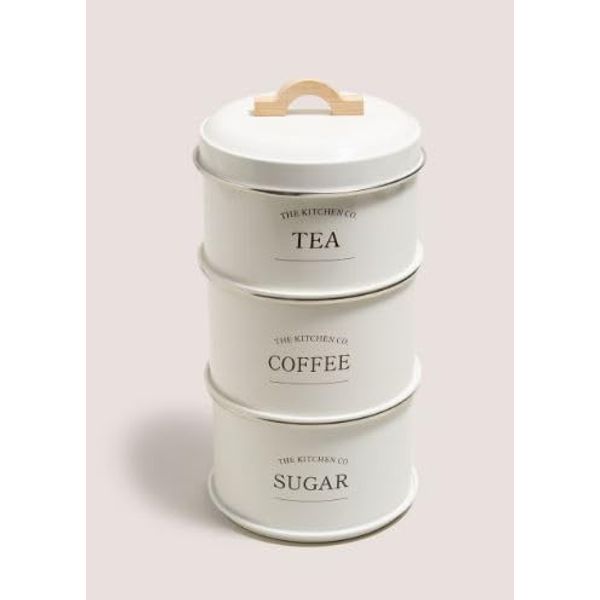 New Innovative Cream Stackable Tea, Coffee and Sugar with Exceptional Functionality and Space Optimization for Your Kitchen Needs. - Dimensions: 13cm x 24.5cm