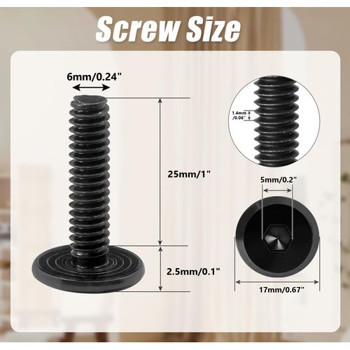 Biaungdo 30 Pcs Flat Head Allen Bolts, 1/4-20 x 1 Inch Black Socket Cap Screws Joint Connecting Bolts Countersunk Screws Bolts for Furniture, Fully Threaded