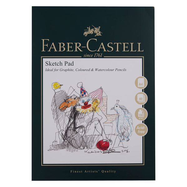 Faber-Castell Art & Graphic Sketch Pad, A4, Acid Free Gummed Paper Pad, 160 GSM, 40 Sheets for Graphite, Pencil, Coloured and Watercolour Pencils, Charcoal, Pitt Pens, Home and School, White