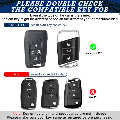 Xotic Tech Purple Black TPU Key Fob Shell Full Cover Case w/ Keychain, Compatible with Volkswagen Passat Arteon Atlas Jetta Skoda CC Golf 7 Tiguan MK2 Smart Keyless Entry Key