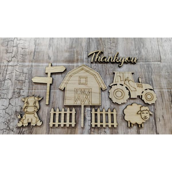 Farm cake oak wooden Cake topper set