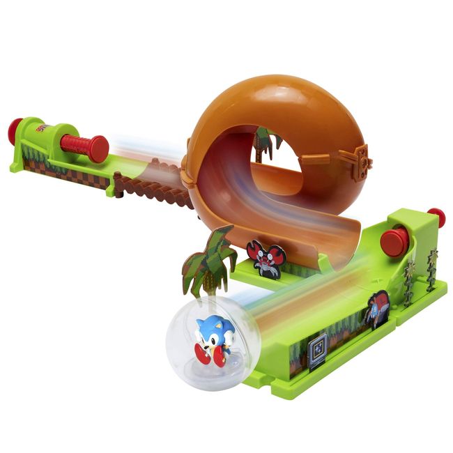 Sonic The Hedgehog Pinball Green Hill Zone , Track Play Set, 9 Piece, with Looping Action & Automatic Bumper Exclusive Sonic Sphere Included, for Ages 3+