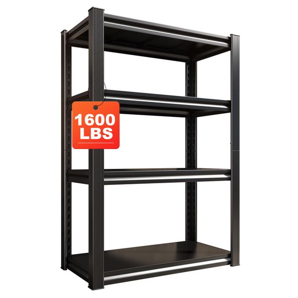 Raybee Garage Shelving Adjustable Storage Shelves 4 Tier Metal Shelving Unit Industrial Metal Shelves for Storage Garage Shelf Storage Rack for Pantry Kitchen, Black, 27.5" W x 13.8" D x 57" H