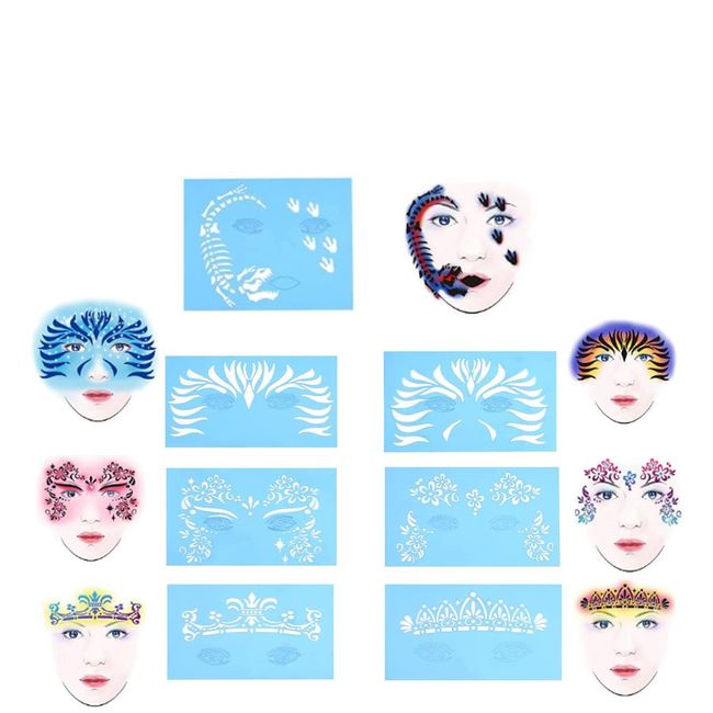 Salmue Face Painting Stencils, Face Paint Stencils for Kids and Adults, 7pcs/Set Reusable Tattoo Stencils Glitter Temporary Tattoos Templates Body Painting Facial Makeup Tattoo Design Tools