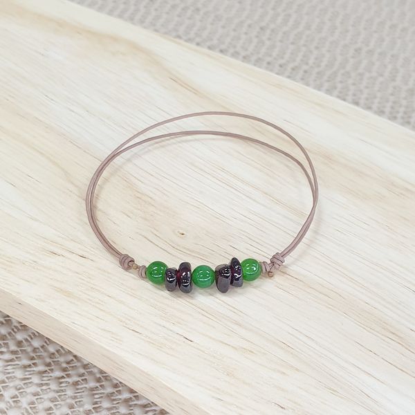 Fresh Green Jade Red Garnet Knot Bracelet