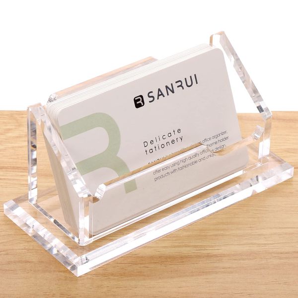 SANRUI Business Card Holder for Desk Clear Acrylic Business Card Display Business Card Stand Office