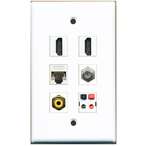RiteAV - 2 HDMI 1 Port RCA Yellow 1 Port Coax Cable TV- F-Type 1 Port Cat5e Ethernet White 1 Port Speaker Wall Plate