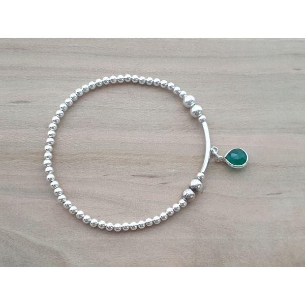 Mini Green Quartz Modern Silver Bracelet 925 Silver Thin Silver Ball Bracelet for Layering