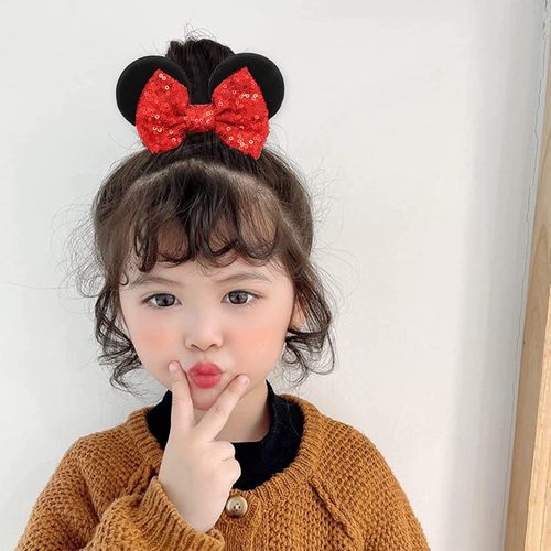 2Pcs Mouse Ear Hair Scrunchies, LONTOM Elastic Hair Bands Cute Ponytail Holder Ties Soft Velvet Bow Scrunchy No Damage Accessories for Women Kids Girls Christmas Cosplay Party Decoration