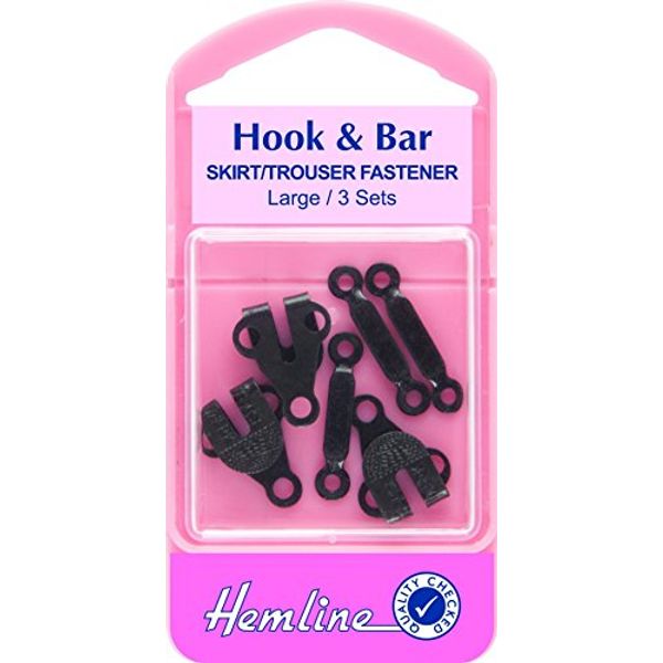 Hemline Hook and Bar Fasteners for Trousers Large Black