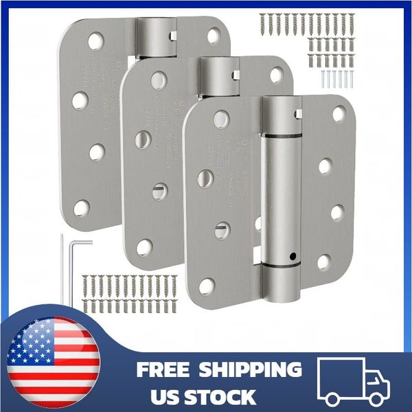 Self Closing Door Hinges, Spring Loaded Hinges 4 Inch, Brushed Nickel, 3 Pack