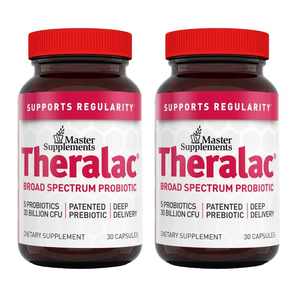THERALAC Master Supplements 30 Capsules, Pack of 2 - Multi-Strain Probiotic for Optimal Gut Health + Gas & Bloating Relief - Gluten Free - 60 Servings