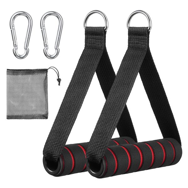 2 Sätze Kabelzug Griffe, Ergonomisch Fitness Griffe für Fitnessbänder oder Klimmzug Bänder, rutschfest Klimmzug Griffe, Gym Zubehör, Seilzug Griffe mit 2 Schnallen für Seilzug Trizeps Übung