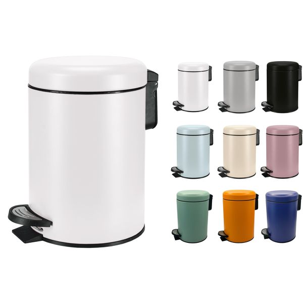 KW Soft Shade Small Round Pedal Bin 3ltr (Soft White, 3 Ltr)