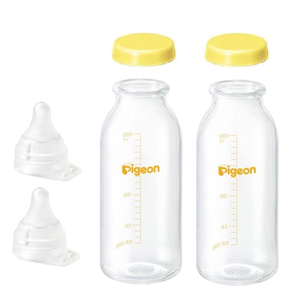 Pigeon Baby Bottle 6.8 fl oz (200 ml) Set, Transparent, Low Burden and Large Flow, Set of 2