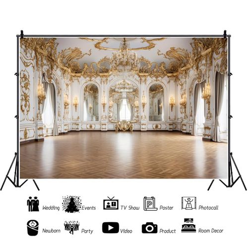 OFILA Elegant Hall Backdrop 10x8ft Fabric Luxurious Palace Backdrop for Birthday Party Decor Golden Hall Ballroom Backdrop Dance Party Banquet Backdrop Wedding Pictures Backdrop Studio Backdrop