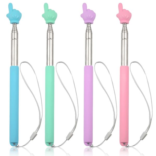 4pcs Telescopic Teachers Pointer, Pointer Sticks with Lanyard, Extendable Hand Pointer Finger Pointing Sticks, Retractable Whiteboard Pointer for Teachers Speakers Classroom Presentation