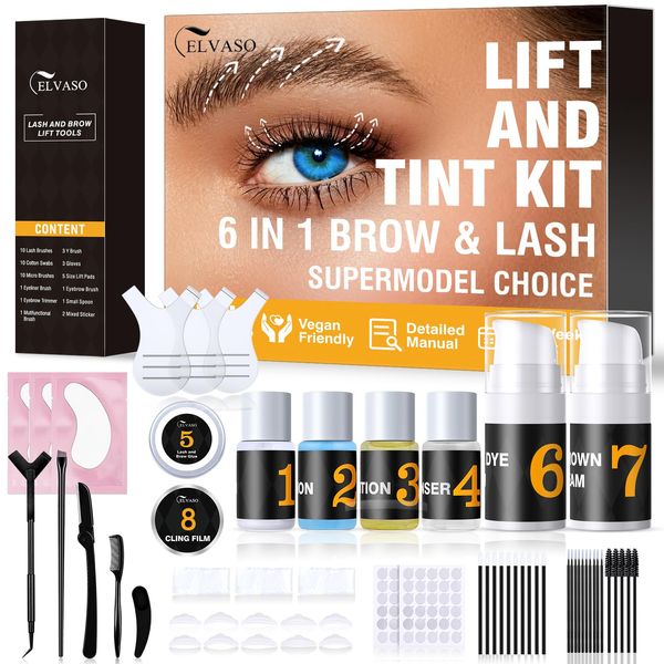 Lash Lift Kit and Brow Lamination Kit, Black and Dark Brown, 6 Function in 1 Kit, Professional and Easy for Beginner, Achieve Salon-Quality Lashes Lift with Safe and Effective Result