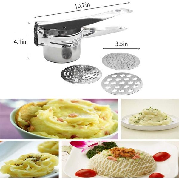 Potato Masher, Stainless Steel Potato Ricer, Manual Squeezer, Vegetable Masher, Fruit Juicer, Manual Juicer, Multi-functional, Kitchen Utensil (Style A)