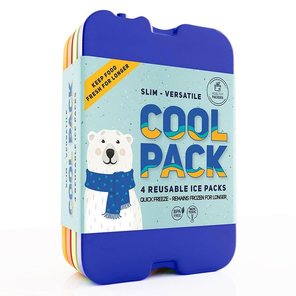 Healthy Packers Ice Pack for Lunch Box - Freezer Packs - Original Cool Pack | Slim & Long-Lasting Reusable Ice Packs for Lunch Bags and Cooler Bag (Set of 4)