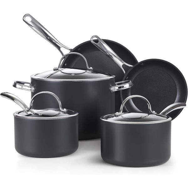 8-Piece Nonstick Hard Anodized Cookware Set, Pots and Pans Set Includes Saucepan